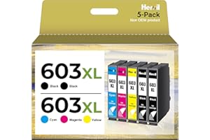 Heroil 603 XL 603XL Cartucce di inchiostro Compatibile per Epson 603 Cartucce per Epson Expression Home WF 2810 XP-2100 XP-3100 XP-4100 XP-2105 XP-3105 WF-2820 WF-2835 WF-2830 (5-Pack)