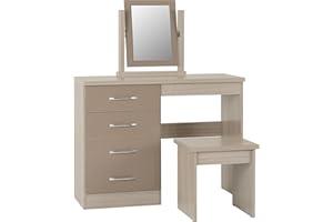 Seconique Nevada Dressing Table Set in Oyster Gloss/Light Oak Effect Veneer