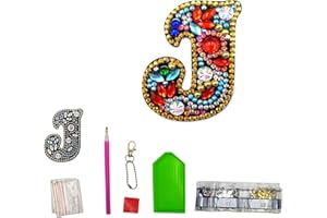 MEDOYOH Buchstaben J DIY Diamant Malerei Schlüsselanhänger, Retro Diamond Painting Schlüsselanhänger Beidseitig Aus Acryl, DIY Kunst Strass Diamant Malerei Kits für Anhänger Tasche Dekor Brosche