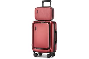 Kono Valise Rigide avec Serrure TSA - Compartiment Avant léger en ABS PC - Compartiment pour Ordinateur Portable - Bagage à Main avec roulettes - pour Vacances, Famille, Affaires, Rouge