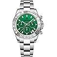 HaiQin Pagani Design Classic Men's Multifunctional Chronograph Full Stainless Steel Japanese VK63 Quartz Movement Tester 100m Waterproof Luxury Business Watch, green-1727, Chronograph,Quartz Movement