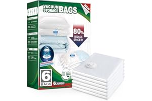 TAILI Sac Sous Vide Vetement Aspirateur 6 Pièces 100 × 80 CM Grands Housses de Rangement Sous Vide Réutilisable Pour Couettes, Couvertures, Duvets, Literie, Compression Libérez 80% de l'espace
