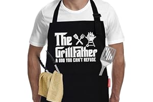 Fjquamitix King of The Grill Apron, Adjustable Bbq Apron for Men with 3 Pockets, Christmas Funny Gift for Him, Dad, Son and Husband