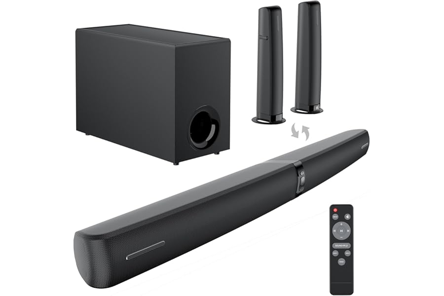 Sound Bar with Subwoofer for TV, 2 in 1 Detachable 120W Soundbar Speaker with Deep Bass & Volume Boost & 3 Modes, Compatible with Bluetooth5.3 /ARC/Opt/AUX for TV/PC/Gaming/Projectors (Black) 1Pcs