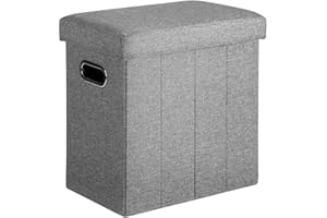 COSYLAND Puff Almacenaje 40L, Banco Almacenaje, Capacidad de Carga 200 kg, Tapizado Lino, Baúl para Dormitorio, Salón, Entrada, Organizador Multifuncional, Plegable, Gris Perla, 42x27x42cm