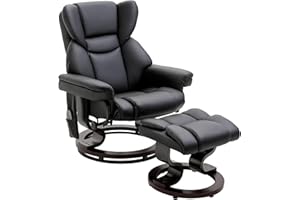 ‎HOMCOM HOMCOM Relaxsessel mit Hocker, 360°drehbarer Fernsehsessel mit Massage, Liegefunktion, Massagesessel mit Seitentasche, Liegesessel, Kunstleder für Wohnzimmer Schwarz