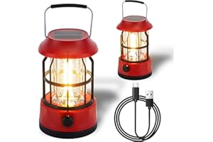 TRIROCKS Set of 2 LED Solar Camping Lantern Dimmable Rechargeable Lantern IPX3 Water-Resistant Portable Emergency Lights Outdoor Camping Lights for Camping Home Power Outage Hurricane Hiking (Red)