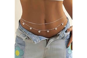 TseenYi Butterfly Belly Chains Silver Layered Waist Chain Beach Bikini Belly Waist Chain Summer Beach Body Chain Sexy Bikini Chain Jewelry for Women and Girls Gifts