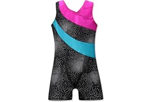 XiaoMoSha Gymnastics Leotards for Girls Sleeveless Dance Unitards Ribbon Sparkle Leotard Gymnastics Athletic for Little Girls 3-14 Years