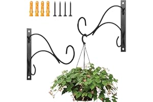 keilend 2 Pack Hanging Basket Brackets Iron Hanging Basket Hooks for Garden Plant and Lanterns, Outdoor Bird Feeder Bracket with Screws, 12 Inch, Black