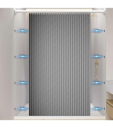 Douchegordijn Antischimmel Haoyunll Waterdicht Anti-schimmel Magnetisch Opvouwbaar Douchegordijn Voor Inloopdouche, Wasbare Geplooide Stof Douchegordijnen, 220 G/m², Geen Magnetisch Douchegordijn Beige