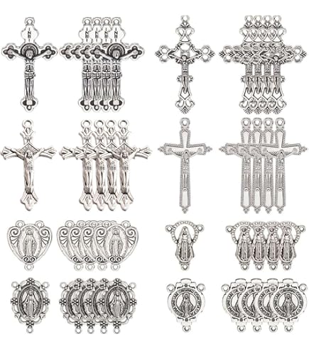 30 Breloques Crucifix Chapelet - En Alliage émaillé, 6 Couleurs - Pour Fabrication Bijoux DIY, Colliers, Bracelets - 3