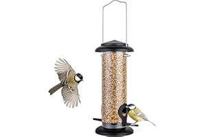 iBorn Mangeoire à Oiseaux en métal pour graines mélangées, mangeoire à graines du Niger, cœur de Tournesol, Vert 14 Pouces 4 Ports (Noir, 2 Port)