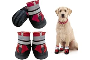 NeuWook Hundeschuhe, 4er-Set wasserdichte Hundeschuhe Anti-rutsch Hundestiefe mit reflektierendem Riemen, Breathable Hundestiefel Pfotenschutz für Kleine Mittelgroße Hunde (M, Rot)