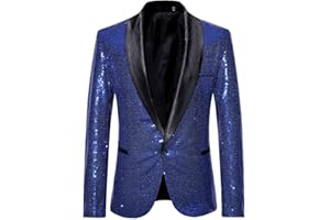 Gefomuofe Blazer de lentejuelas para hombre, moderno, corte regular, chaqueta de traje para hombre, para fiestas, bailes, bodas, esmoquin