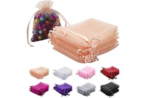 RSXING 100 PCS Small Organza Bags 7 x 9 cm Jewellery Bags Colour Organza Bags with Drawstring Gift Bags for Weddings Parties Christmas Lavender Bags Gift Jewellery Bag (Shell Pink)