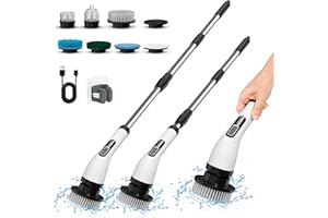 ZAVLFGA Brosse Electrique Nettoyage sans Fil, Brosse de Nettoyage avec 7 Têtes de Brosse Remplaçables, Electric Spin Scrubber avec Poignée Réglable pour Salle de Bain, Cuisine, Voiture, Carrelage, Mur, Sol