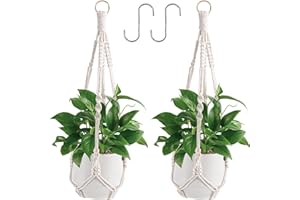 Anuvice Pack of 2 Macrame Hanging Baskets, Hanging Baskets, Indoor Hanging Pot for Plants, Boho, Hanging Basket Flowers with 2 Hooks, for Garden, Living Room, Outdoor, Window, Balcony, Wall Decoration
