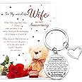 Yaomiao Wife Gifts from Husband Wedding Anniversary Card for Wife Anniversary Greeting Cards with Envelope Never Forget That I Love You Stainless Steel Keyring Keychain Gifts for Her Wife Present