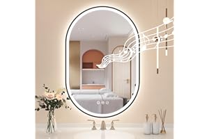 STARLEAD Negro Espejo-Baño-Ovalado-con-Luz y Bluetooth 90x60cm, Espejo-Baño-LED con Antivaho, Regulable, 3 Colores Luz, Memoria, IP44, Vidrio Templado, Horizontal/Vertical, Marco No Metálico