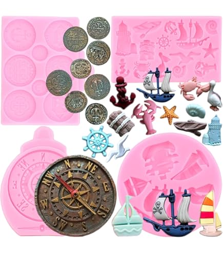 Sijiangmold Fondantformen Set - 4-teilige Silikonformen Mit Segelboot & Anker-Motiv
