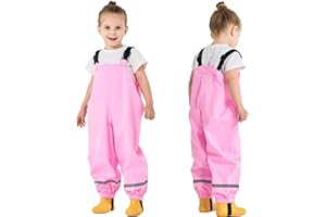 Fewlby Pantalon Impermeable Niñas Niños Pantalones Peto de Lluvia, Mono Impermeable Chubasquero con Tiras Reflectantes Outdoor Traje Impermeable