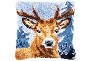 YOJOLO Knüpf Sets Knüpfkissen Zum Selber Knüpfen Knüpfteppiche DIY Hirsch Muster Kissen Kissenbezug Kreuzstich Latch Hook Kit Handwerk Handarbeiten Erwachsene Kinder Kunsthandwerk ,43*43cm/16.9*16.9 in