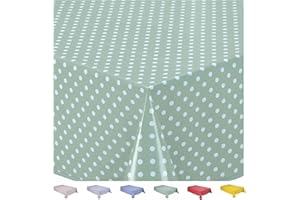 Home Direct Large Rectangular Oilcloth PVC Wipe Clean Tablecloth 140cm x 240cm 55x94 Small Polka Dot Sage Green