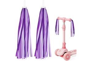 THINP 1 Pair Bike Streamers, Bike Tassels for Girls, Kids Bikes Accessories Handle Bar Grips Accessories for Scooter Bicycle Tricycle Handlebar (White Purple)