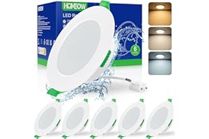 HOMEOW Spot LED Encastrable 7W, LED Spot Etanche Salle de Bain 600LM IP44, Blanc Chaud 2700K, Blanc Neutre 4000K et Blanc Froid 6000K, Trou Φ75-90mm, 24mm Extra Plat, Non Dimmable, Lot de 6