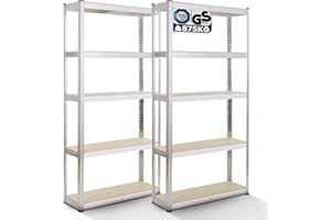 Arebos Regały 2X do dużych obciążeń 180x90x40 | 875 kg nośności | 0,63 mm | 5 płyt MDF Regał magazynowy Regał piwniczny Regał bezśrubowy Regał warsztatowy