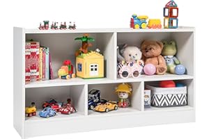 GYMAX Kids Storage Shelf Unit, 5-Cubby Wooden Children Bookcase, Toy Storage Organizer for Playroom Bedroom (White)