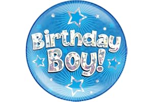 OAKTREE UK 633322 6" Jumbo Badge Birthday Boy Blue Holographic Cracked Ice