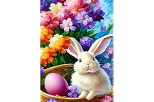 MXJSUA Easter Bunny Diamonds Painting Kits for Adults DIY 5D Diamond Gem Art Paint with Round Full Drilsl Painting Kits for Home Wall Decor (30×40cm)