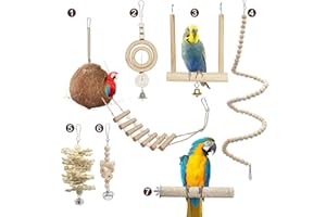 RICHDMI 7Pcs Oiseau Perroquet Jouets, Cage À Oiseaux De Noix De Coco Naturelle Balançoires Avec Échelle Chaîne Perchés Pour Oiseaux, pour Birdie Perroquet Pinsons Perruches