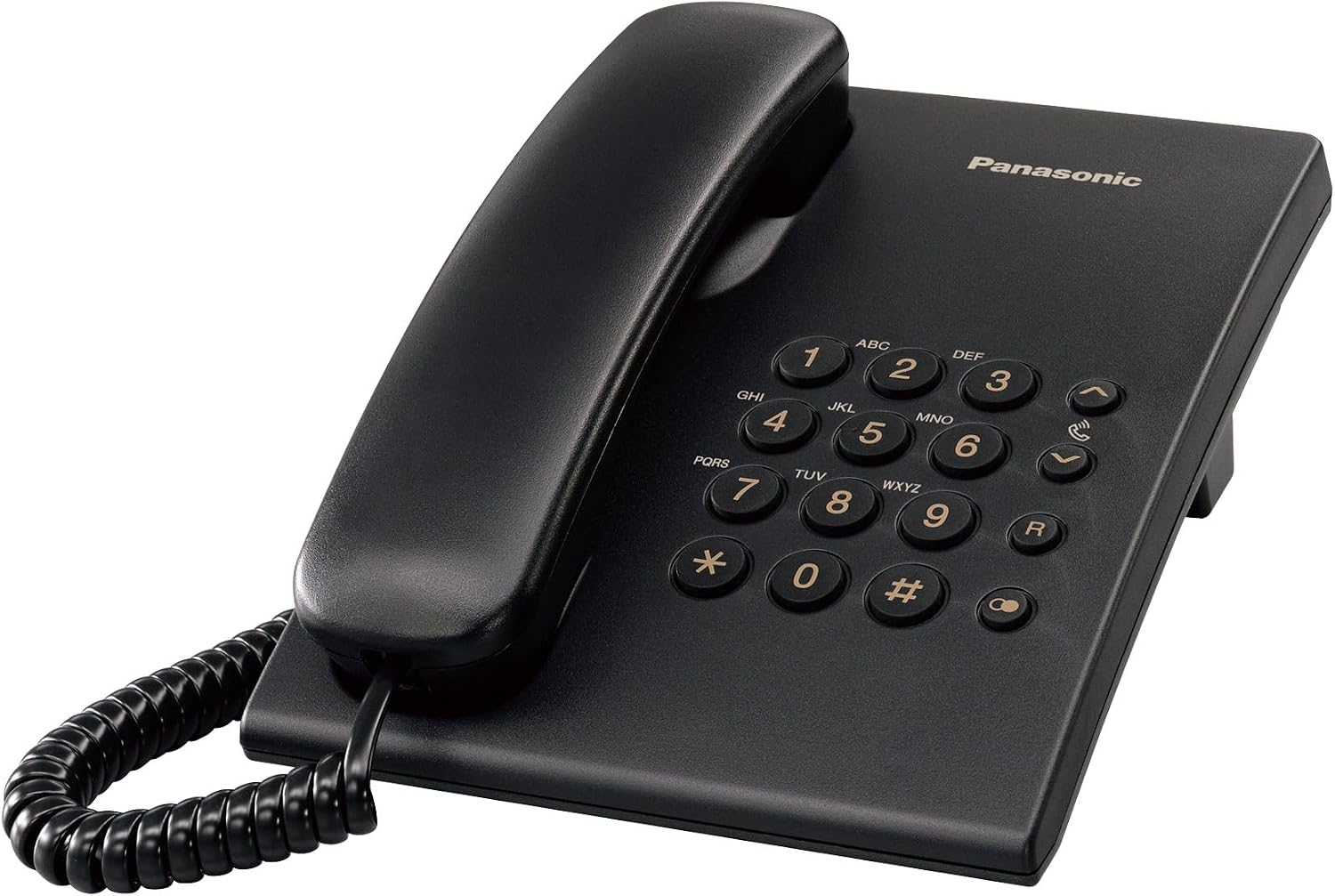 Panasonic KX TS500EXB - Teléfono Fijo con Cable para Hogar u Oficina, Montaje en Pared o Escritorio, Control de Volumen, Repetición de Número, Color Negro