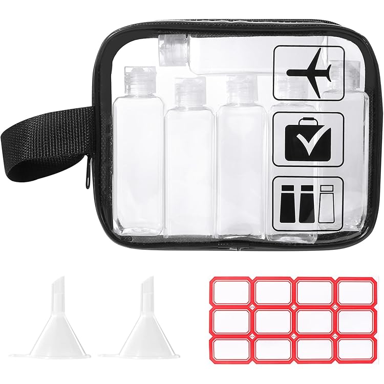 Kit Voyage Transparent - Trousse Toilette 5 Bouteilles 100ml | Étiquettes