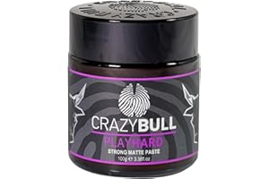 CRAZYBULL Crazy Bull Hair Paste Play Hard - Defining & Finishing Hair Styling Texturiser & Volumiser - Ultra-Strong Hold Hair Product for Men & Women - Natural Matte Finish, No Shine, Water Soluble, Vegan﻿﻿