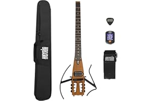 Anygig Guitare électrique de voyage, headless – portable, ultra-légère et silencieuse, diapason complet 25,5", palissandre, humbucker lumineux, housse de transport, supports amovibles, Noir