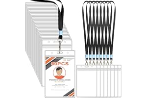 HIMOMO 50 PCS Porta Badge Trasparente, Impermeabili Porta Badge Con Cordini plastica porta badge da collo per Affari,Esposizione e Scuola, Evento (Verticale)