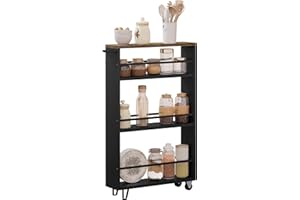 WOLTU Wózek kuchenny z 3 poziomami, regał kuchenny, wózek do serwowania, regał wnękowy z kółkami, wózek na kółkach, kontener na kółkach do kuchni, biura, z uchwytem i hamulcami, styl vintage, brązowy,