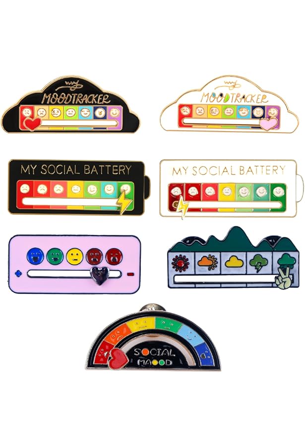 Lot De 4 Broches 'Social Battery' - Épingles D'humeur Interactives (nuage/rectangle, Noir/blanc)