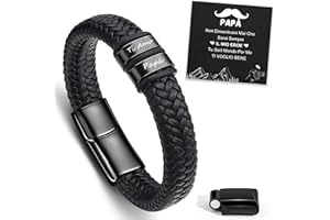 TERRISHE Regalo Uomo Bracciale Uomo Bracciale In Pelle Nera- Acciaio Inossidabile Regalo per Papà Figlio Mariti Fidanzati Regalo per la Festa del Papà Laurea Compleanno Natale San Valentino