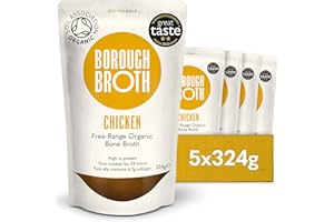Organic Chicken Broth by Borough Broth - Freshly Made with Free-Range Chicken & British Spring Water - High in Collagen & Protein - Low-Cal & Gluten Free - Delivered Chilled - 5 x 324g