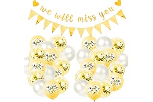 VAVICRAP Abschied Deko We Will Miss You Deko Banner Dreieck Flagge Banner Good luck Luftballons Abschieds Party Deko Abschied Ruhestand Abschied Kollegin Abschiedsfeier Deko-Gold