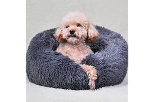 UUEMB 50cm Calming Dog Cat Bed, Plush Donut Pets Beds for Small Dogs Cats, Soft Puppy Kitten Cuddler Round Bed Cushion, Washable Warm Dog Beds for Improved Sleeping (Dark Grey)