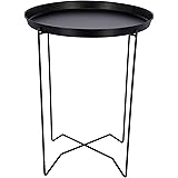 Clas Ohlson Modern Scandi Style Round Black Metal Coffee Table (Plant Stand, Coffee Table) With 42cm Detachable Tray Top & 53