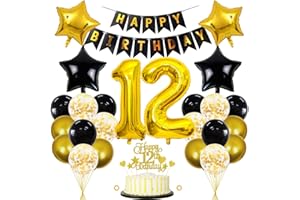 JXUZH 12 Geburtstag Deko Junge Mädchen Luftballon 12.geburtstag Deko Schwarz Gold Geburtstagsdeko 12 Jahre Mann 12 Luftballon Gold 12 Jahre Geburtstagdeko Mann Deko 12 Geburtstag Mädchen Junge Luftballons