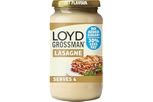 Loyd Grossman No Added Sugar Italian White Lasagne Sauce – Silky Cream & Parmesan Blend, 30% Less Fat, 450 g Jar (Pack of 1)