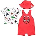 Marvel Avengers Spider-Man Newborn Baby Boys French Terry Short Overalls T-Shirt & Hat 3 Pc Outfit Set Red/White 0-3 Months
